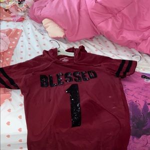 Red blessed short sleeve sweatshirt with hood